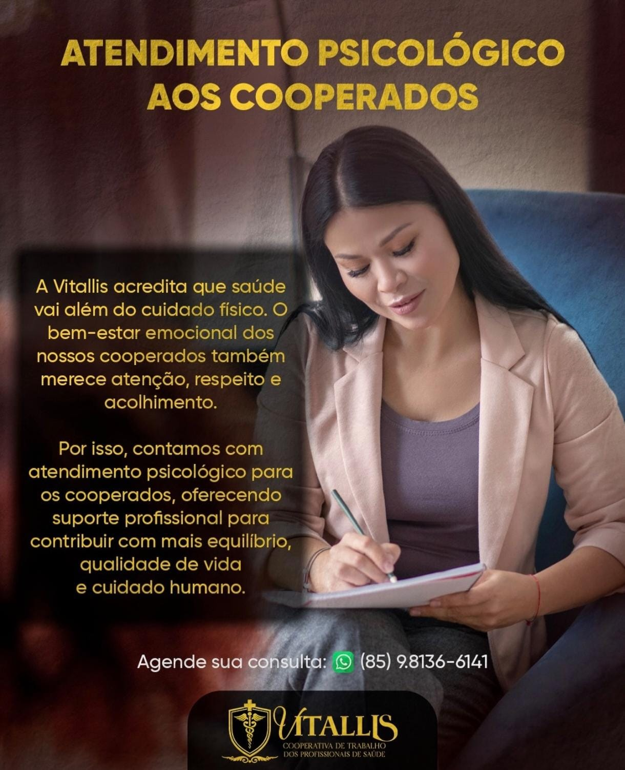Publicação sobre atendimento psicológico aos cooperados da Vitallis