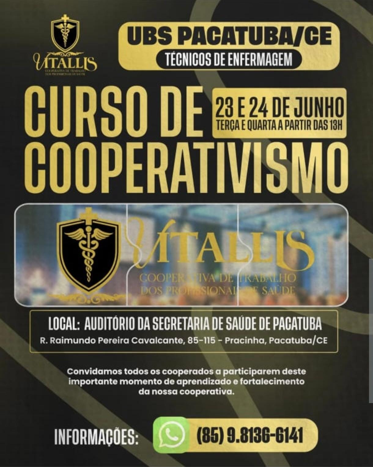 Arte de divulgação do curso de cooperativismo para técnicos de enfermagem em Pacatuba